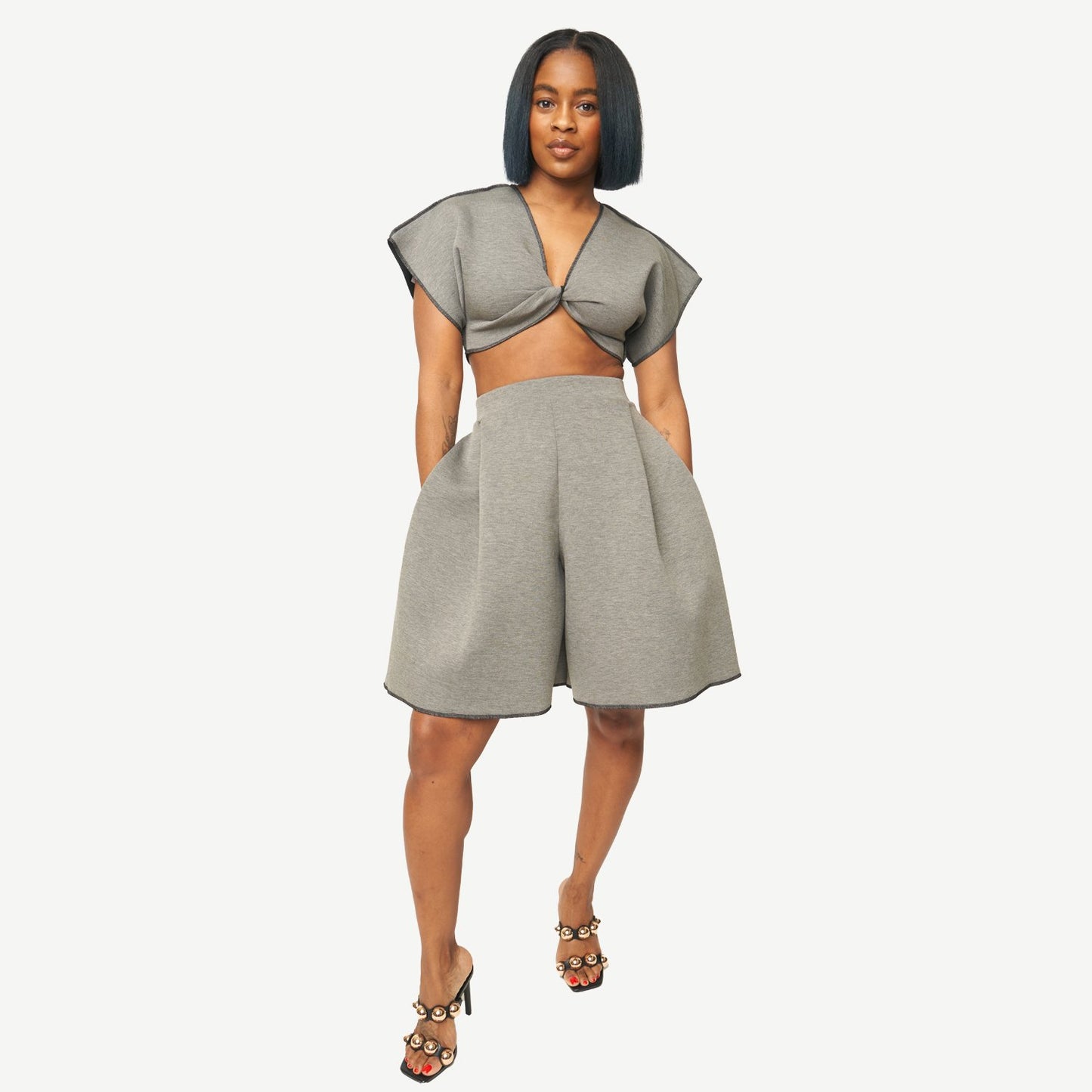 Olivia Twist Crop Top (Grey)