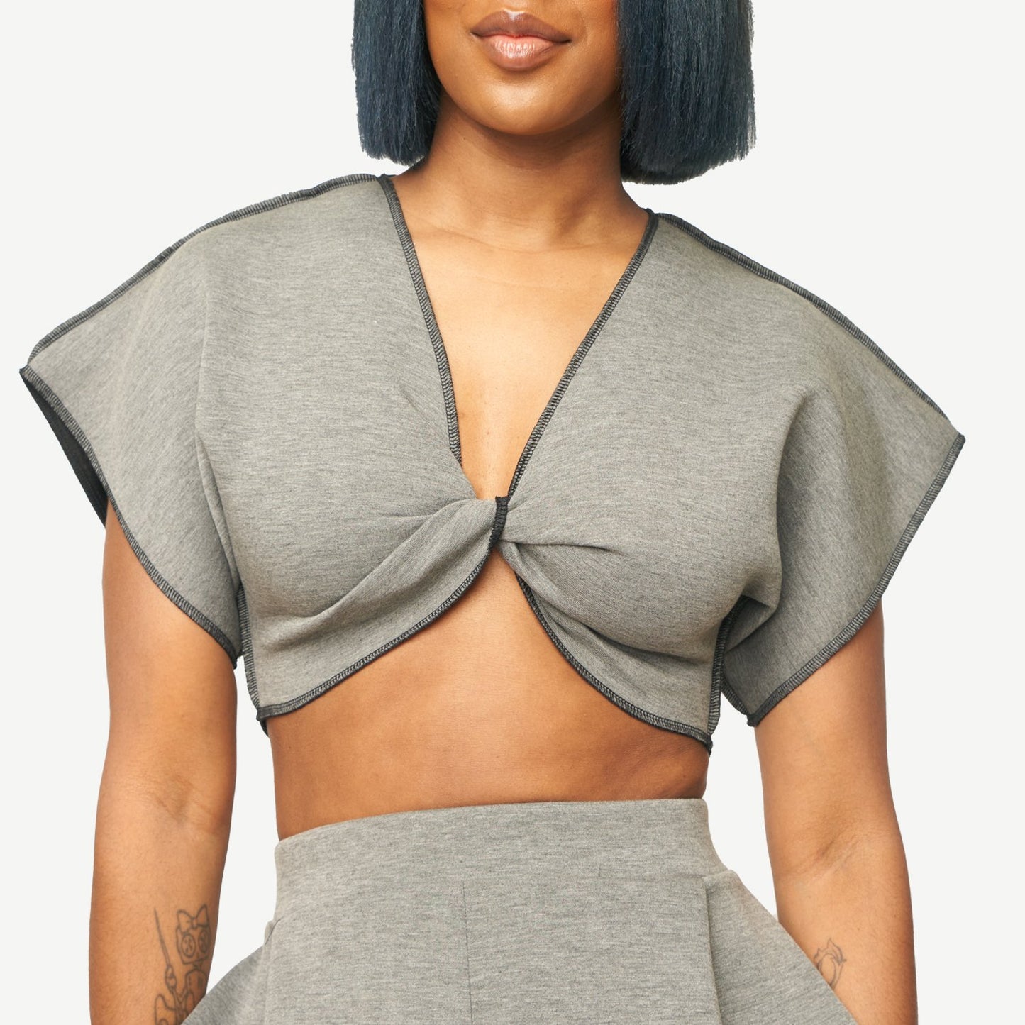 Olivia Twist Crop Top (Grey)