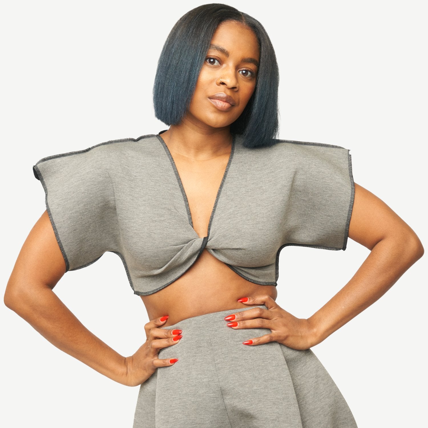 Olivia Twist Crop Top (Grey)