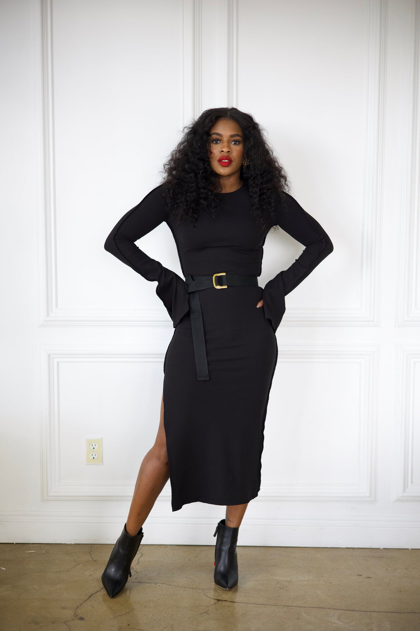 Onyx Side Slit Midi Dress