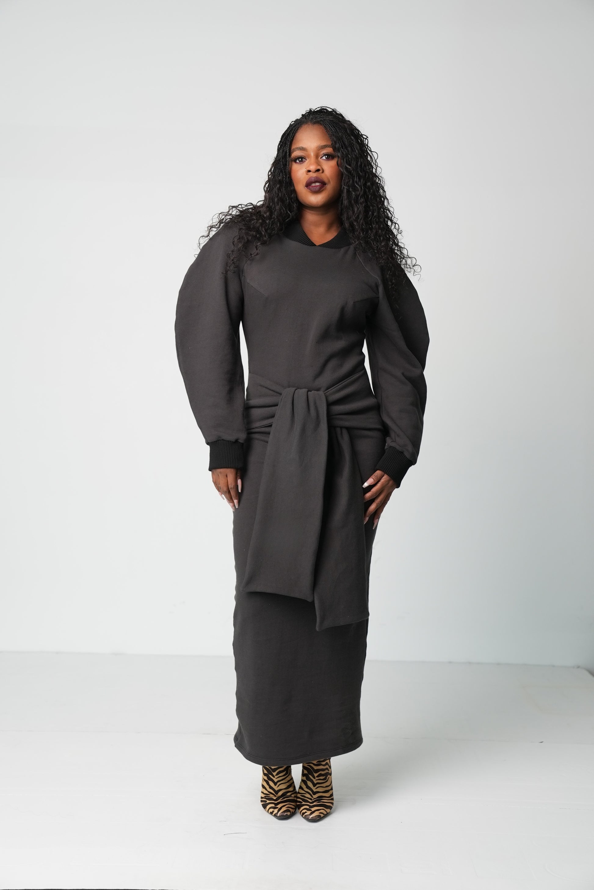 ankle length sweatshirt dress Baltic Born Womens Margaux Sweater Dress | Black