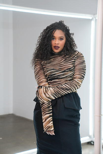 Tiffanie Sheer Turtleneck (Zebra)