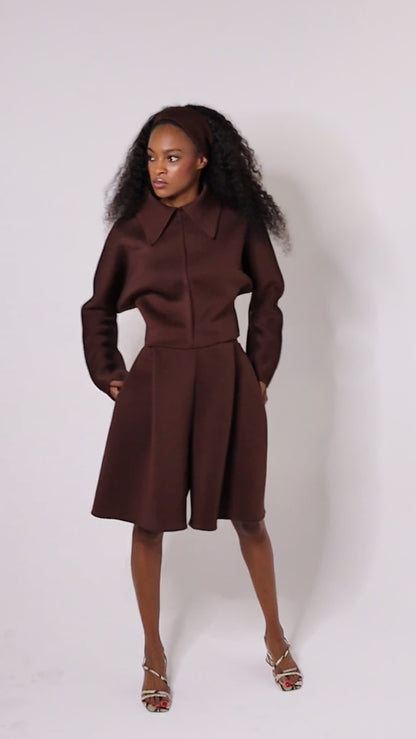 Oliver Pleated Shorts (Brown)