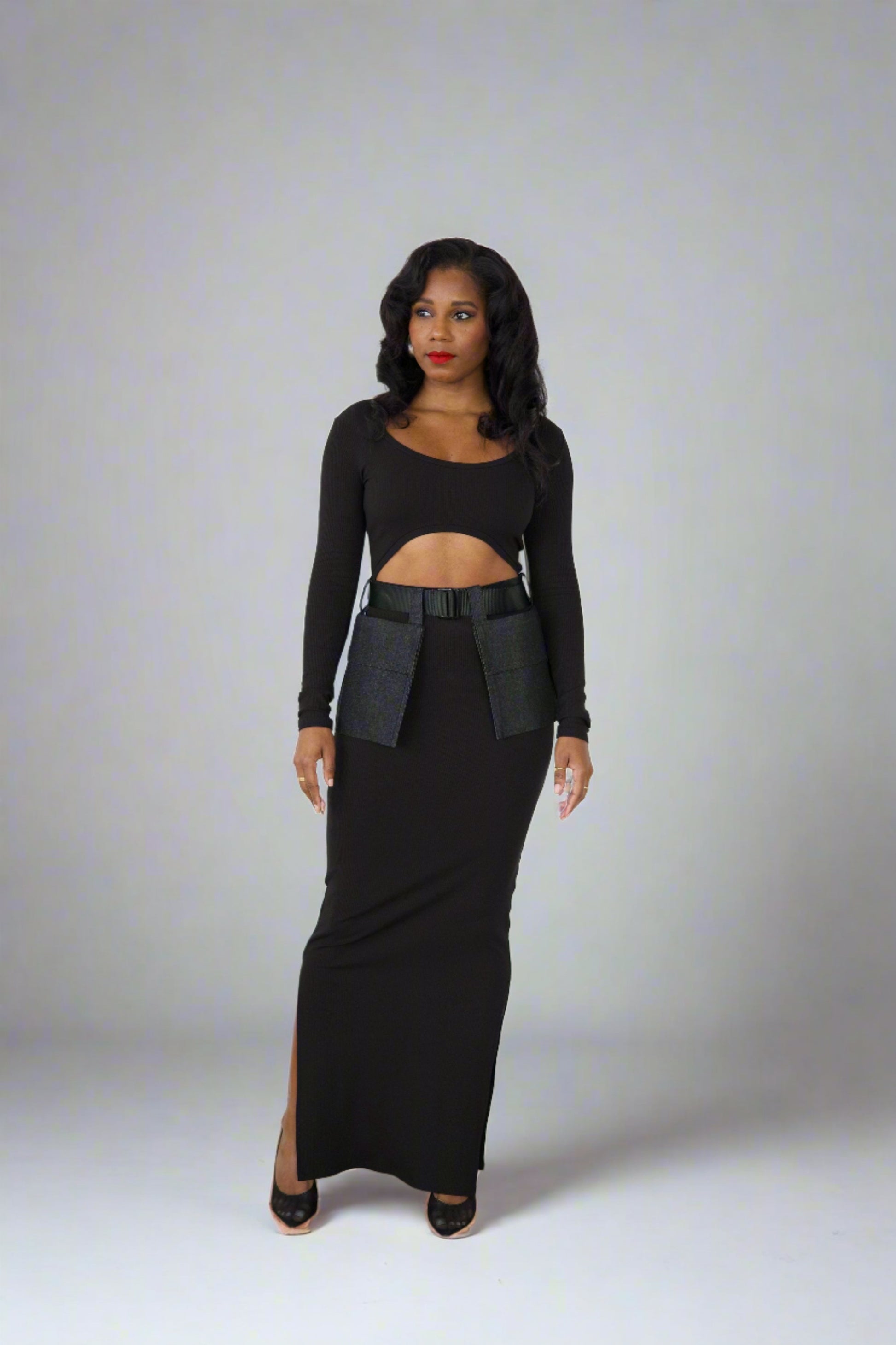 jett black knit cut out maxi dress Cut Out Maxi Ladies Maxi Jett Black Knit Cut Out Maxi Dress